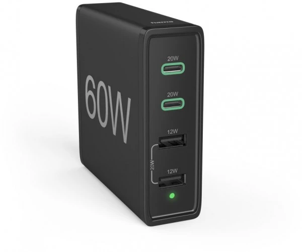 Hama Ladestation 4-fach (60W) 2x PD/QC USB-C, 2x USB-A Schwarz 2 Hama Ladestation 4-fach (60W) 2x PD/QC USB-C, 2x USB-A Schwarz – Bild 2