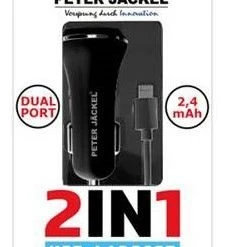 Peter Jäckel USB Car Charger Set 2in1 Dual Port Lightning Schwarz