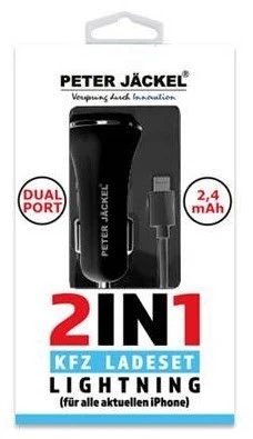 Peter Jäckel USB Car Charger Set 2in1 Dual Port Lightning Schwarz 1 Peter Jäckel USB Car Charger Set 2in1 Dual Port Lightning Schwarz