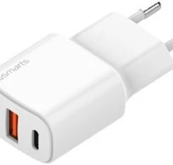 4smarts DoublePort Schnellladegerät (20W) Lade-Set USB Type-A + Type-C Weiß