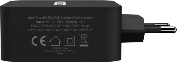 Sitecom CH-016 USB Wall Charger (60W) 1x USB-C PD Schwarz 4 Sitecom CH-016 USB Wall Charger (60W) 1x USB-C PD Schwarz – Bild 4