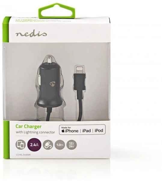 Nedis CCHAL240ABK Lightn. Kfz-Ladegerät Schwarz 2 Nedis CCHAL240ABK Lightn. Kfz-Ladegerät Schwarz – Bild 2
