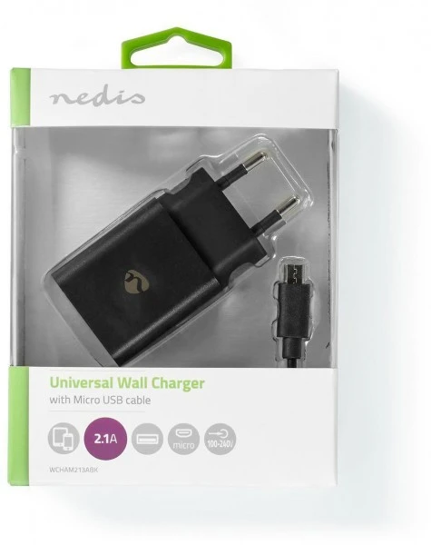 Nedis WCHAM213ABK Netzladegerät 2,1 A Inkl. Micro-USB Kabel Schwarz 4 Nedis WCHAM213ABK Netzladegerät 2,1 A Inkl. Micro-USB Kabel Schwarz – Bild 4