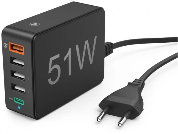 Hama Ladestation, 55 Watt, 5-fach 1xQC3.0, 3xUSB-A, 1x USB-C Schwarz 1 Hama Ladestation, 55 Watt, 5-fach 1xQC3.0, 3xUSB-A, 1x USB-C Schwarz
