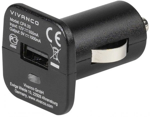 Vivanco CPA 20 USB-Kfz-Ladegerät 1A Max. 1 Vivanco CPA 20 USB-Kfz-Ladegerät 1A Max.