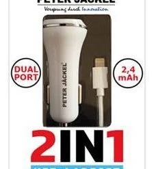 Peter Jäckel USB Car Charger Set 2in1 Dual Port Lightning Weiß
