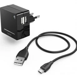 Hama Ladeset Opal 2-fach USB (1,4m) Schwarz