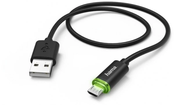 Hama Micro-USB Kabel Mit LED (1m) Schwarz 1 Hama Micro-USB Kabel Mit LED (1m) Schwarz